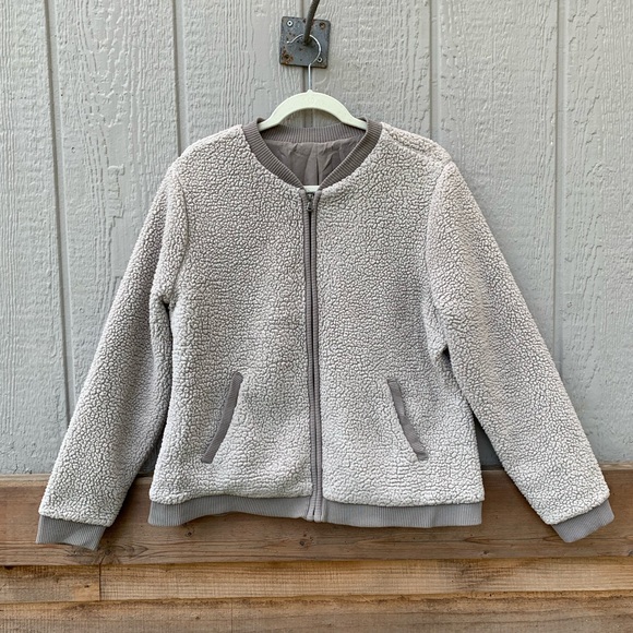 Grey sherpa teddy zip up lined bomber jacket ribbed cuffs - Picture 4 of 9